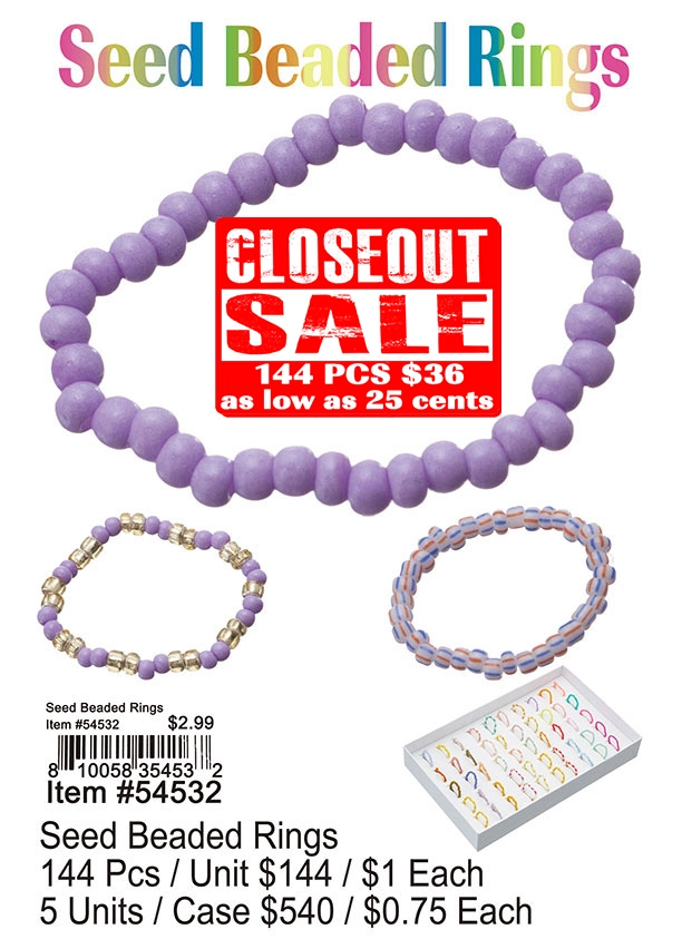 Seed Beaded Rings - Closeout 144 Pcs.